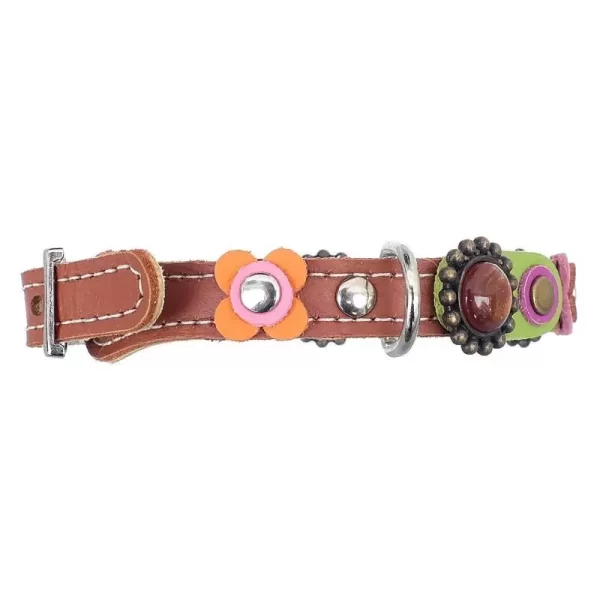 Backside of vintage cat collar pink rose with flowers and stones.