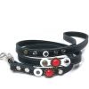 Laisse pour chien faite à la main avec des pierres rouges de luxe et des patches de cuir blanc, Design Coral